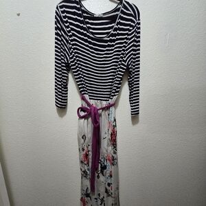 Floral and Striped Maxi Dress